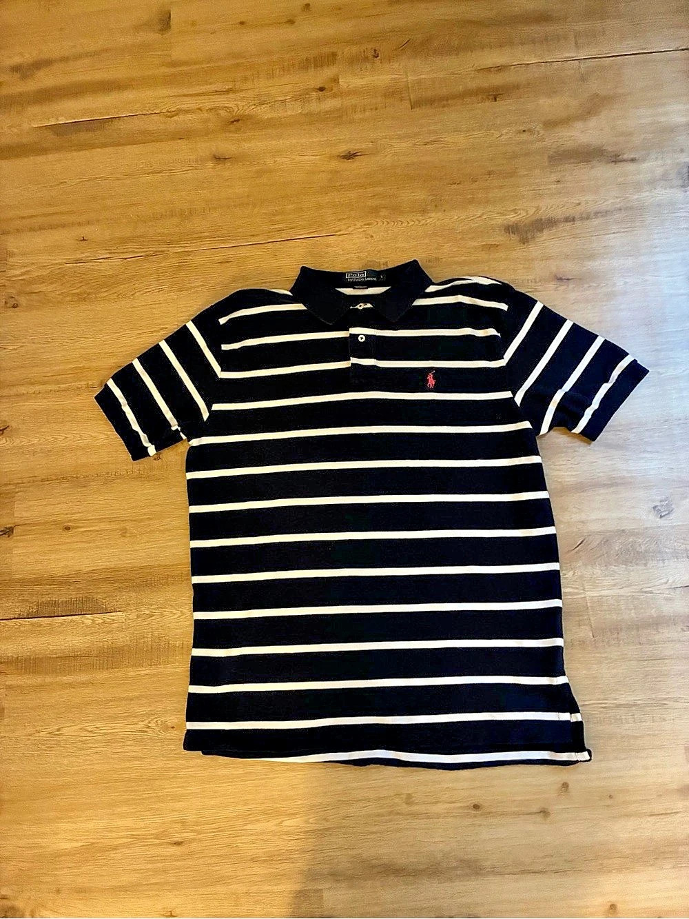 Polo Ralph Lauren Striped Cotton Mesh Polo Shirt Navy & White
